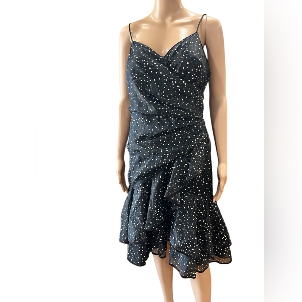 New leaf Cha cha chiffon 80’s does 60’s cha cocktail Black Polka Dot Dress-M/L